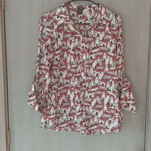 Anne Taylor medium/small foxes allover printed blouse